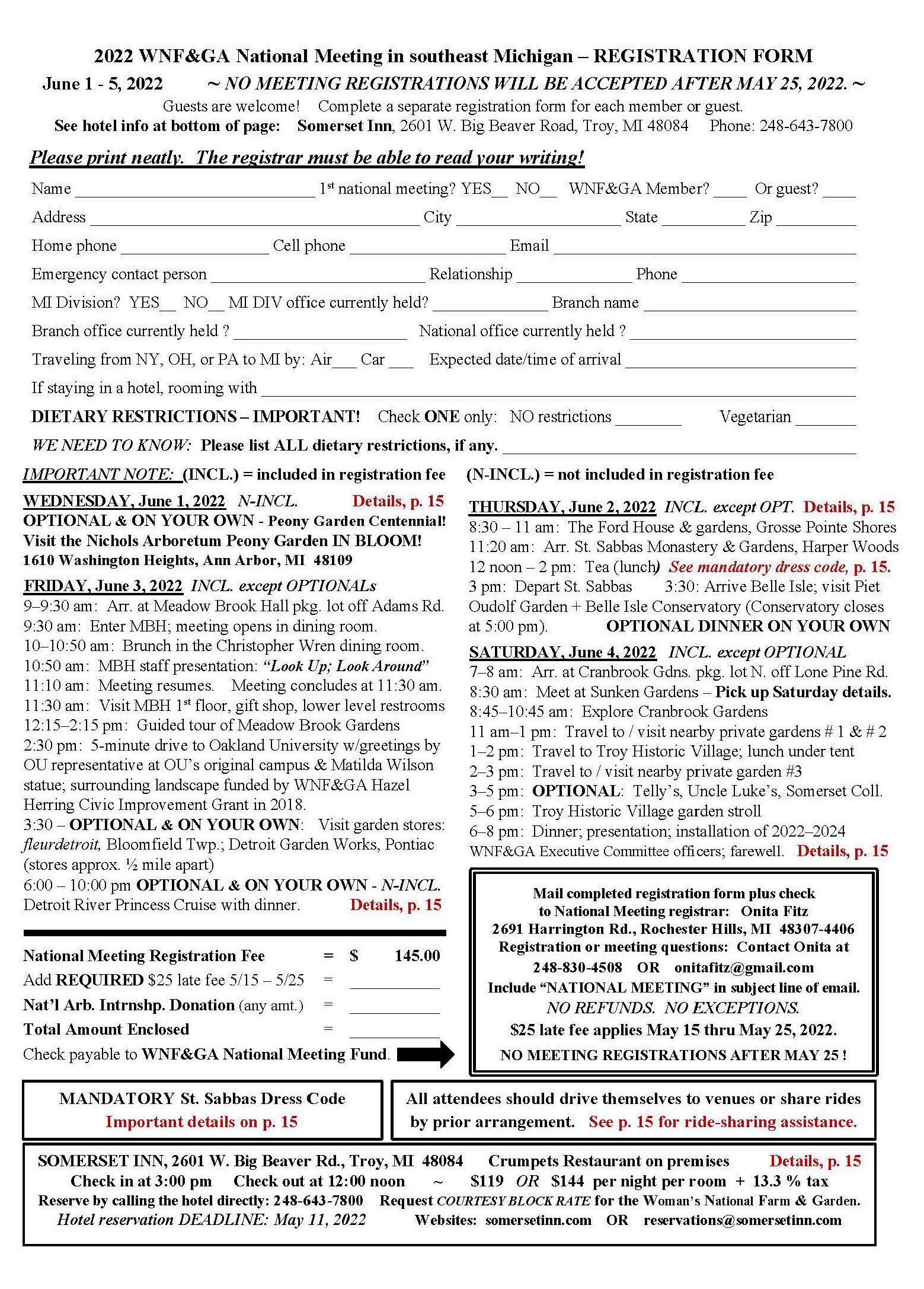 June 2022 Michigan Registration Form